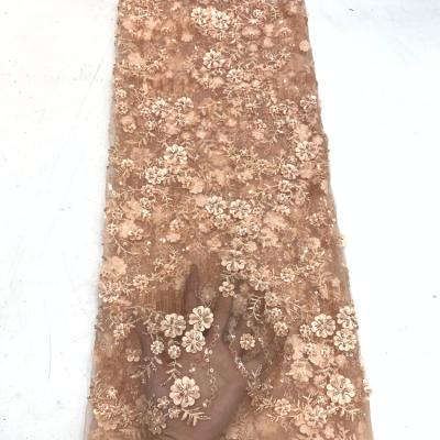 China ZG43 Viable Luxury Natural Twig 3D Flower Petal-tube Sequins Embroidered French Tulle High Quality Lace Wedding Dress Fabric for sale