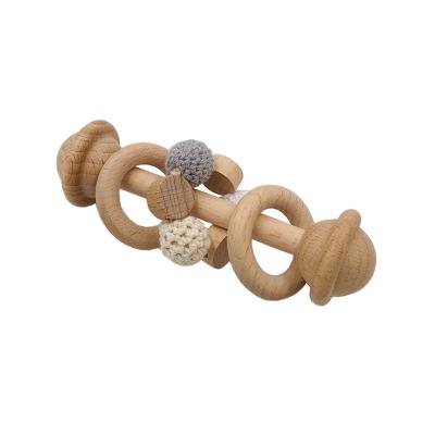 China High Quality Rubber DIY Baby Rattle Toy Wooden Beech Wood Handle Teether Toy Baby Early Education Exercise for sale