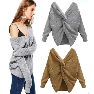 China Winter QUICK-DRY clothing sexy soft fashion plain knit sweater V-neck backless women sweater for sale