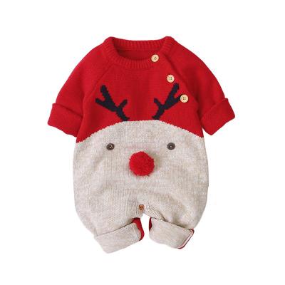 China 100% Newborn Knitted Cartoon Deer Christmas Sweater Romper Hot Sale Baby Boy Girls Cotton Clothes for sale