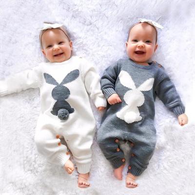 China 100% Newborn Knitted Baby Bunny Rompers Winter Jumpsuit Hot Sale Girls Boys Cotton Soft Warm Infant Clothing Long Sleeve for sale