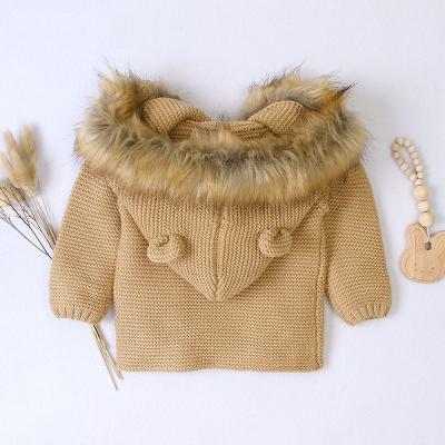 China Breathable Hot Sale Newborn Hooded Wool Collar Knitted Jacket Winter Clothes Baby Boy Coats for sale