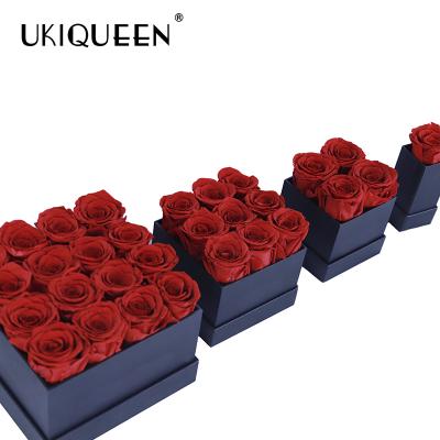 China 100% real natural rose flower valentines gift hot sale natural eternal square shape preserved roses box for sale