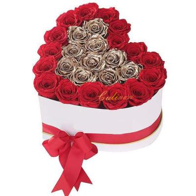 China 100% Real Natural Rose Culinan Gloden Rose Eternal Flowers In Heart Single Preserved Gift Box for sale