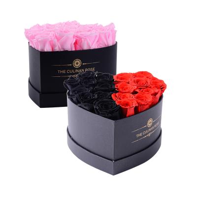 China 100% Real Natural Rose Culinan Heart Box Wholesale High Quality Square Canned Roses for sale