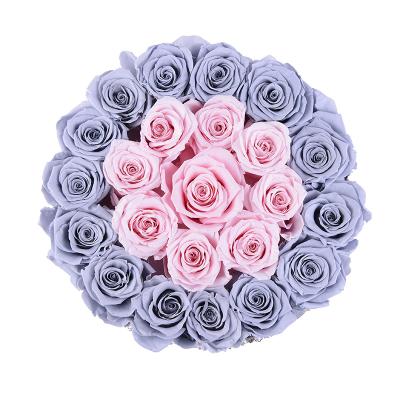 China Real Nature Rose Culinan Low MOQ Custom Luxury Preserved Flowers Rose Rainbow Box for sale