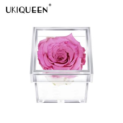 China Vlentines Day Flower Eternal Preserved Acrylic Box Can Be Customized Logo Single Pink Acrylic Box for sale