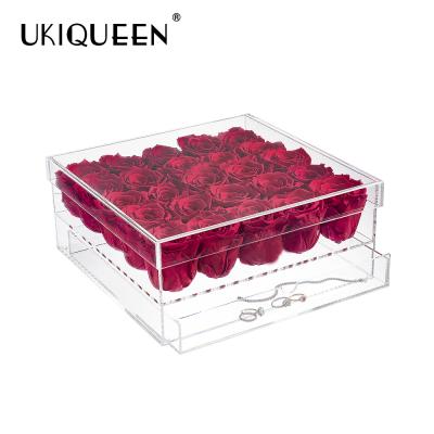 China Wholesale Vlentines Day Forever Eternal Immortal Preserved Acrylic Flower Plant Gift Drawer Boxes With Roses for sale