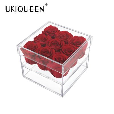 China Acrylic Preserved Box Of 9 Holes Everlasting Natural Everlasting Diy Flower Forever Rose Vlentines Day for sale