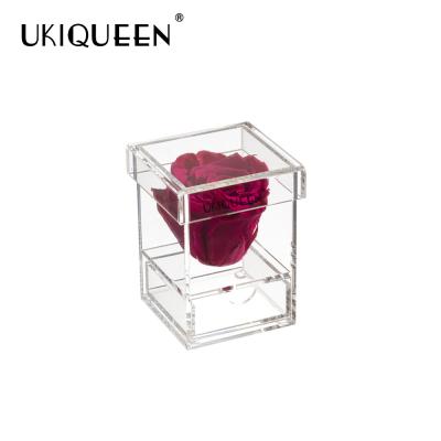 China Wholesale Vlentines Day Natural Eternal Immortal Rectangular Simple Single Clear Clear Acrylic Box The Real Preserved Roses for sale