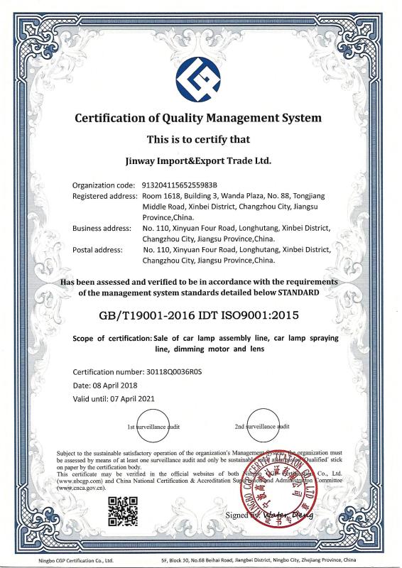 ISO9001 - Jingzhiwei Technology (ChangZhou) Co., Ltd.