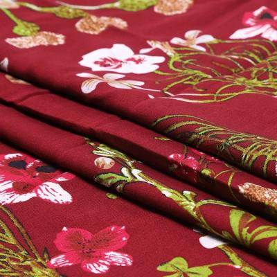 China Plain wholesale custom or stock africa style red ground flower challis print 100% rayon woven fabric for sale