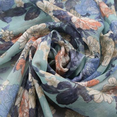 China Korean Lightweight Memory Crepe Beautiful Silk Floral Printing Printed Chiffon Georgette Fabric For Dress for sale