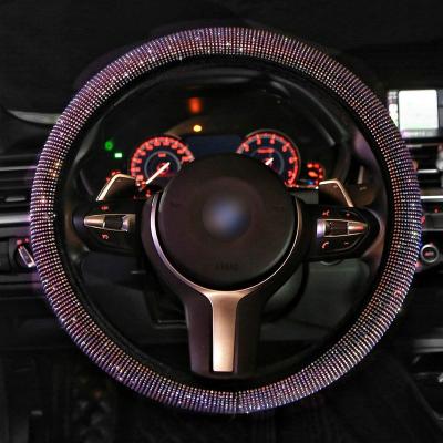 China Bling Bling Crystal Shiny Steering Wheel Cover for Women and Girls, Crystal Diamond Car SUV Wheel Leather Protector 15 Inch (Multicolor) for sale