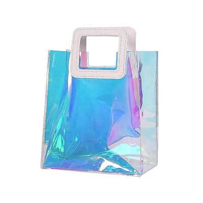 China Fashion Logo Laser Holographic Lightweight Custom Packaging Gift Bag Eco Friendly PVC Shopping Bag for sale