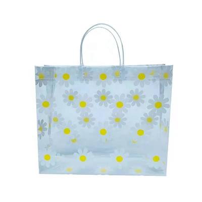 China Reusable Lightweight LOGO Custom Button PVC Tote Bag Gift Shopping Bag Transparent Promotional Printing for sale