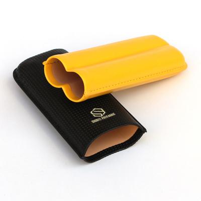 China Handmade Cigar Crushproof Holder Bonded Leather Travel Cigar Holder Tube Case Black for sale