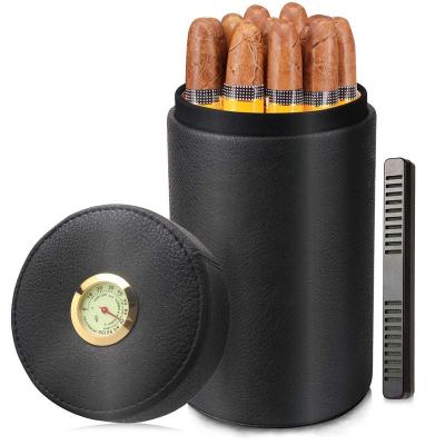 China 12-16 Handmade Black Cigars Leather Leather Cedar Wood Canister Cigar Humidor Case Jar Travel Cigar Case Tube for sale