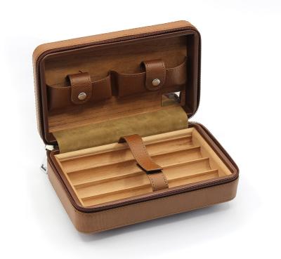 China Handmade Vintage Cigar Case Cigar PU Case and Leather Cutter Pack Leather Gift for sale