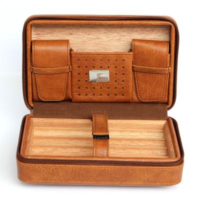 China Handmade Portable Leather Cigar Humidor Box Packing Portable Cigar Travel Case For Cigars for sale