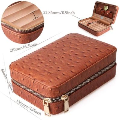 China Wholesale Handmade PU Leather Cedar Wood Travel Portable Cigar Humidor Case Hold Up To 4 Cigar for sale