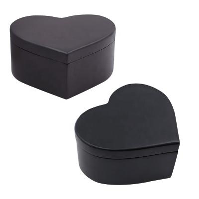 China Stocked heart shaped black wood urn pets casket unfinished wooden keepsake box wholesale for sale