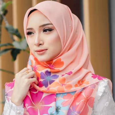 China Customized hot new design hijab 120cm square tudung designs cotton voile muslim hijab bawal for sale