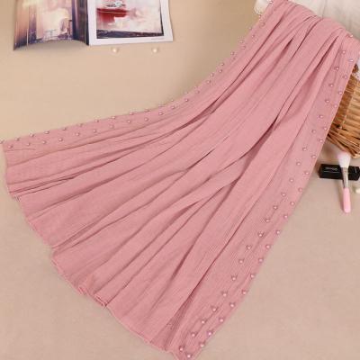 China Hot Sale Malaysia Bubble Chiffon Scarf Plain Solid Color Pearl Muslim Hijab Breathable Muslim Hijab for sale