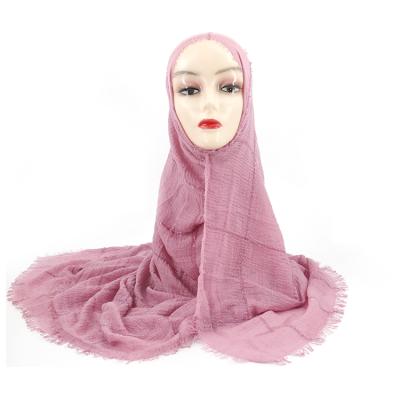 China Fashion Products Style Breathable Warm Promotional Single Color Shawl Premium Pleat Cotton Hijabs Scarves for sale