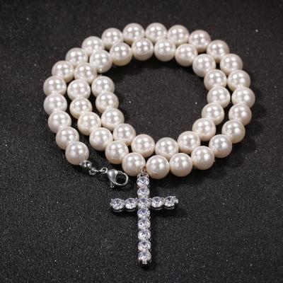 China FASHIONABLE Popular Simple Series Crucifix 8-10mm Trendy Hip-Hop Pearl Bead Necklace for sale