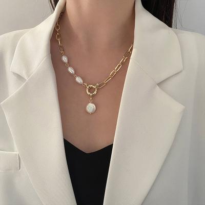 China Retro FASHIONABLE Baroque Heteromorphic Pearl Alloy Trend Quilted Necklace Sweater Accessories For Woman for sale