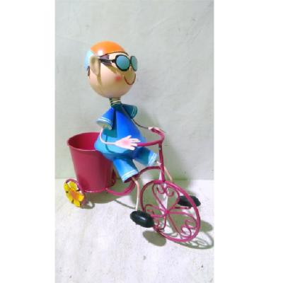 China Europe garden bicycle flower planter boy on bicycle with pot wrought iron bicycle for sale