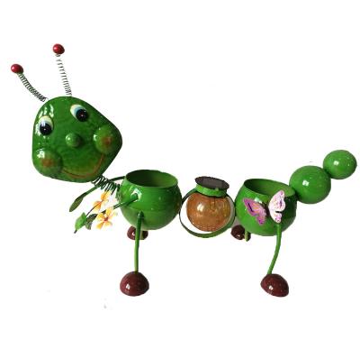 China Mini modern garden decoration wrought iron artificial flower pot animal flowerIing decorative small green caterpillar for sale