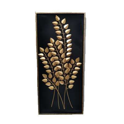 China Cheap Modern Minimalist Newart Leaf Wall Decor Hanging Square Black Gold Framed Wall Art For Living Room for sale