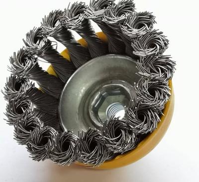 China 3 Inch Industrial Twisted Wire Brush Maker Wire Cup Cleaning Crimped Brass Coated Stripper Brush for sale