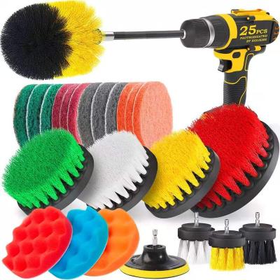 China Wholesale Household Use Drill Brush Scrub Pads With Long Attachment Bathroom Floor Electric Car Wheel Broom To Clean for sale