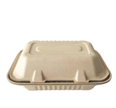 China 9 Inch Bagasse Pulp 500ml Disposable Clamshell Sugarcane Fiber Biodegradable Food Container for sale