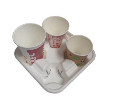 China 4 Compartment Biodegradable Coffee Paper Cup Carrier Tray Disposable Pulp Holder For Catering for sale