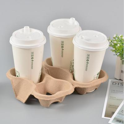 China Wholesale Biodegradable 100% Biodegradable Sugar Cane Disposable Bagasse Take Away 2 Cup Holder Coffee Cup Holder Tray for sale