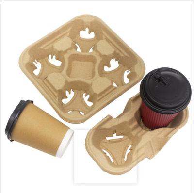 China 2 Cup Biodegradable 4 Cup Pulp Mold Bagasse Disposable Sugarcane Coffee Paper Cup Holder for sale