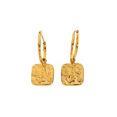 China 2021 Wholesale Vintage Relief Pendant Rectangle Shaped Women Circle 18K Gold Plated Square Stud Earrings for sale