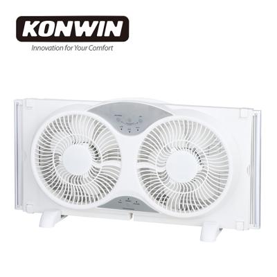 China Fan work separately or simutaneously KONWIN 9 Inch Window Fan 3-Function Reversible Twin Window Fan with Remote Control WF-008R for sale