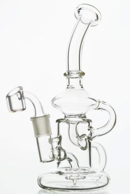 China 5mm Glass Water Pipe Bongs Perc Recycler Rig Dual Arm Showerhead for sale