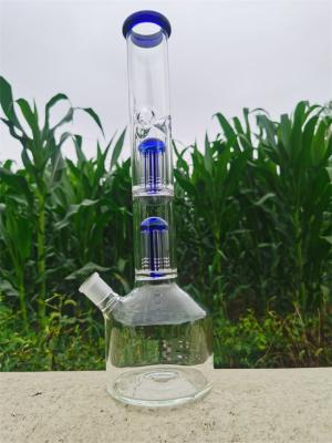 China 5mm Clear Glass Beaker Base Double Spiral Percolator Bongs 14 Inch for sale