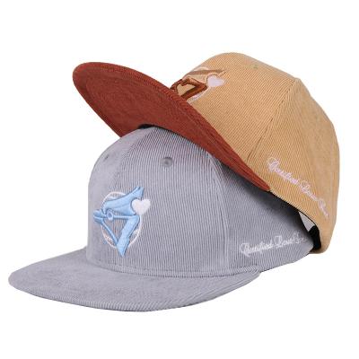 China JOINT Wholesale Customize Headwear Casual Embroidery Corduroy Flat Brim White Sport Snapback Hat for sale