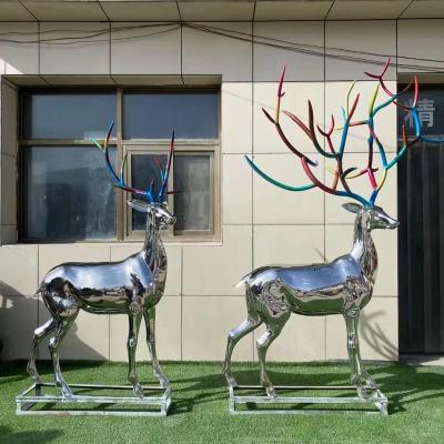 China Europe Outdoor Sculpture Deer Sculpture Sika Statues Stainless Simulation Mirror Decoration Ornaments Mall Decoration Sculpture for sale