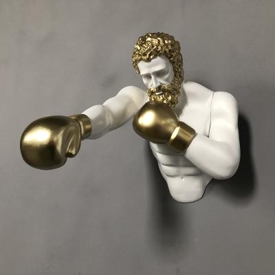 China Wholesale Europe Fiberglass Resin Sculpture Boxing Wall Figurine Boxer Sculpture Statue for sale