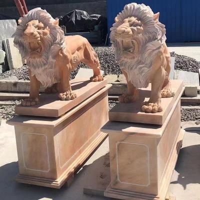 China Lion Stone Animal Statues Sculpture Vivid Handcarved Marble European Modern Modern Chinese Style for sale