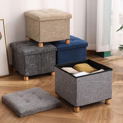 China Factory Direct Selling Cotton Canvas Multifunctional Foldable Chinese Minimalist Storage Stool Square Clothing Storage Box for sale