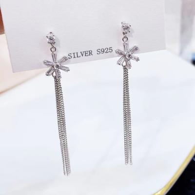 China TRENDY 9EL16B Sterling Tassel Earrings S925 Silver Stud Earring With Long Chain for sale